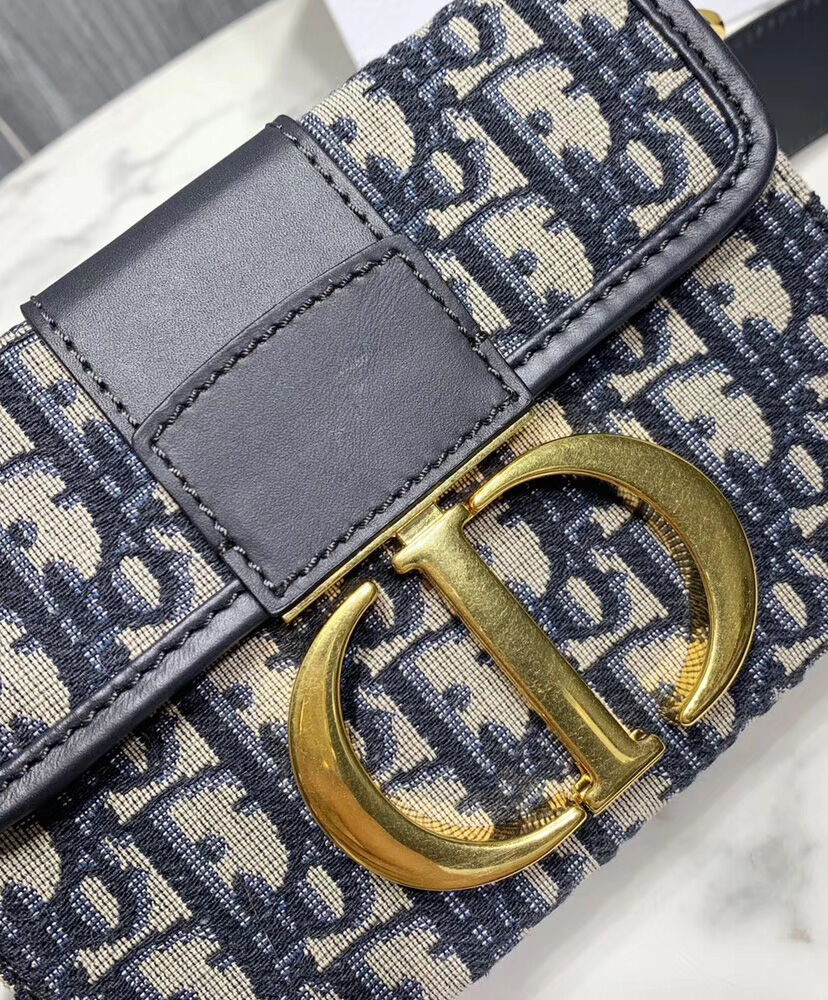 Christian Dior 30 Montaigne Jacquard Canvas Box Bag Dark Blue